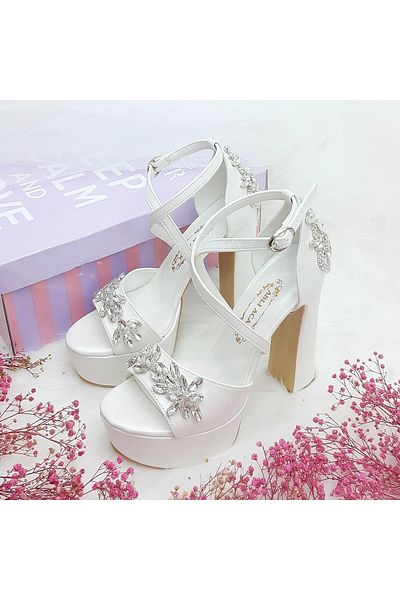 ASLIACAR Stone Detailed Design High Heeled Comfortable Bridal Shoes Aslı Acar