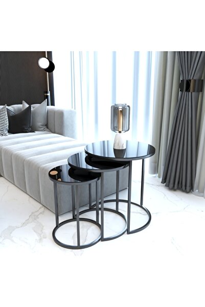 FAYMEND Ecol Desing Siyah Metal Zigon Sehpa 3 Lü