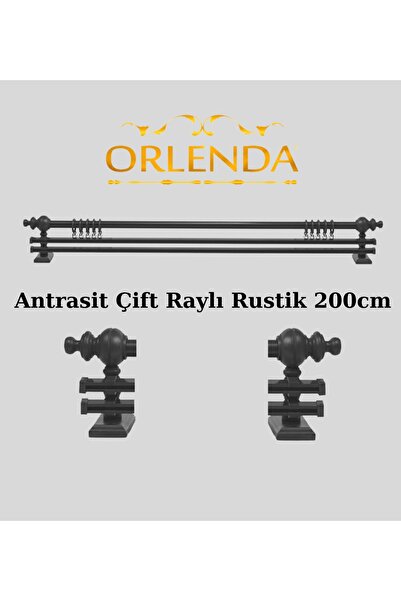 Orlenda Ahşap Başlıklı Alminyum Boru Rustik Perde Askısı Çift Raylı 200 Cm