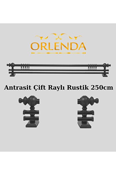 Orlenda Suport pentru perdele rustic din aluminiu cu cap din lemn, șină dublă...