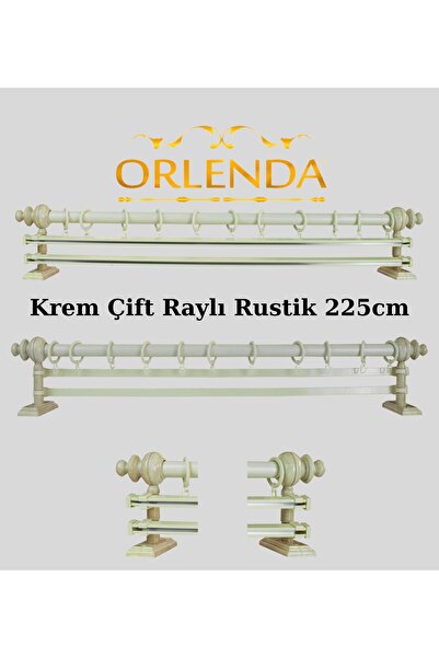 Orlenda Suport pentru perdea rustic din aluminiu cu cap din lemn, șină dublă 225 cm