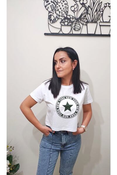 soi fashion Oversize White New York Printed Crop T-shirt