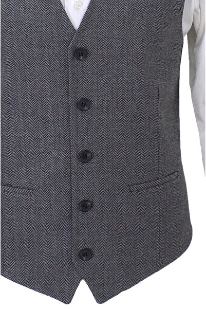 MENTOR REGALO Men's Vest V-Neck Gray Herringbone 50511