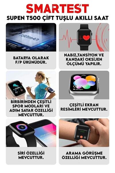 SMARTEST Akıllı Saat T500+f9-5 Kablosuz Dokunmatik Bluetooth Kulaklık Son Sürüm Ikili Özel Set Ios Android