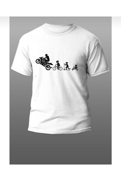 BYMEER Μπλουζάκι Unisex White Motor, Motorcycle Printed Crew Neck Cotton Over...