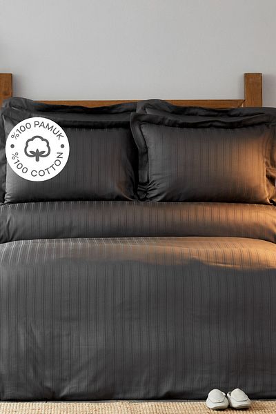 Karaca Home Σετ παπλωματοθήκης Charm Bold Anthracite Cotton Satin Διπλό