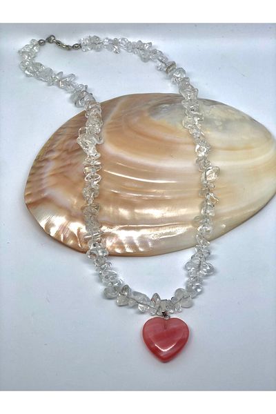 DORA Heart Rose Quartz Necklace Pendant Crystal Quartz Natural Stone Pendant
