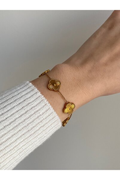 Owentis Çelik Gold Vancleef Vintage Alhambra Ikonik Bileklik -kararma Yapmaz-