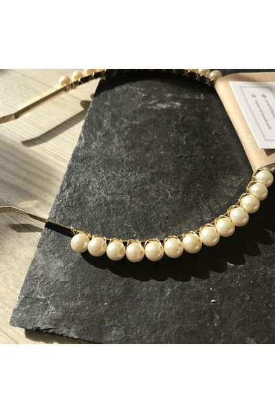 Pearly Handmade Χρυσό μαργαριτάρι Hair Crown Hair Band