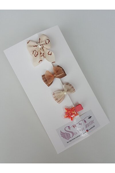 swan butik Girl's Baby Buckle Set, Bow and Transparent Buckle, 4 Pieces Red Cream Brown