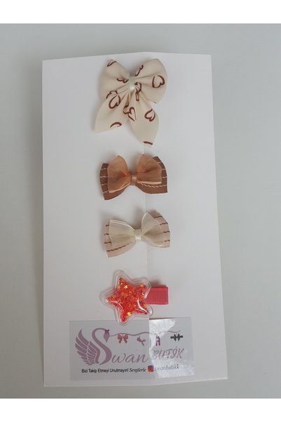 swan butik Girl's Baby Buckle Set, Bow and Transparent Buckle, 4 Pieces Red Cream Brown