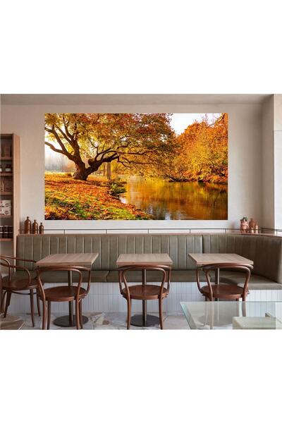 HDART Modern Sonbahar Ağaç Yaprak Dere Manzara Duvar Kanvas Tablo Tablosu Tabloları