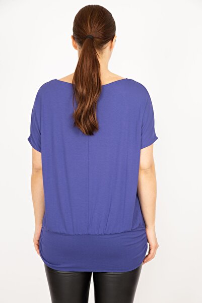 Şans Women's Indigo Large Size Bicycle Collar Skirt Tip Banded Tunic 65n35935