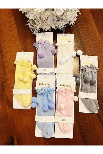 Katamino Baby Girl Golf Socks Below Knee with Pompom Detail
