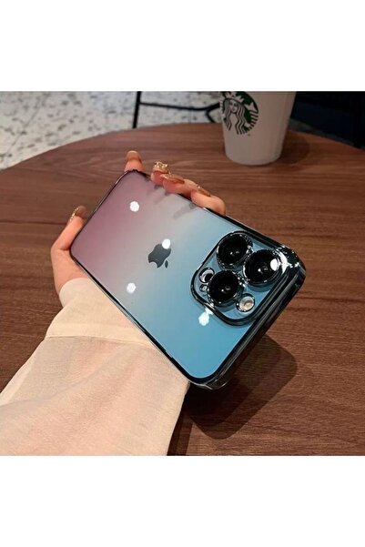 m.tk moveteck Iphone 12 Pro Max Kılıf Kamera Üstü Cam Kaplamalı Rainbow Renkli Premium Colorful Mika Ince Kapak