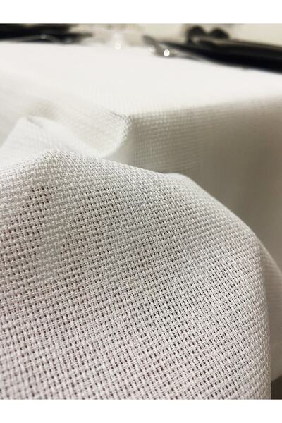 Zeren Home Keten Görünümlü Dertsiz Salon Masa Örtüsü Beyaz