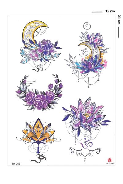 Everglow Jewelry Renkli Lotus Ve Ay Geçici Dövme