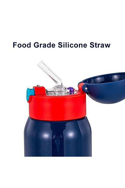 DILLER Insulated Kids Bottle Fish Polar Sheathed Carrying Strap Straw Steel Flask 300ml Red