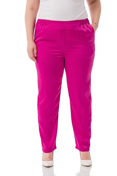 DISENTIS MODEST Plus Size Satin Fuchsia Trousers with Elastic Side and Back Pockets