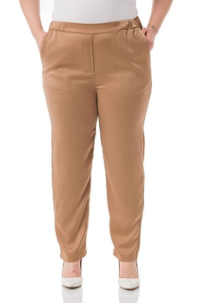 DISENTIS MODEST Plus Size Satin Mink Trousers with Elastic Side and Back Pockets