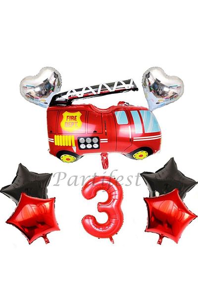 Parti Station Fire Department Balloon Set Fireman Foil Balloon Set Concept Birthday Set Age Balloon
