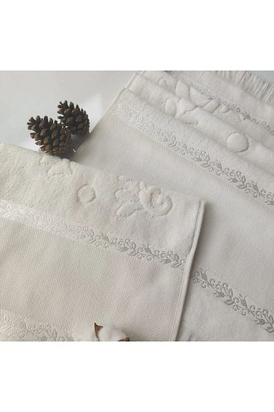 mihriban Pack of 2 Mysoft Cross Stitch Embroidered Fringed Etamine Embroidered Velvet Towel Mother and Daughter