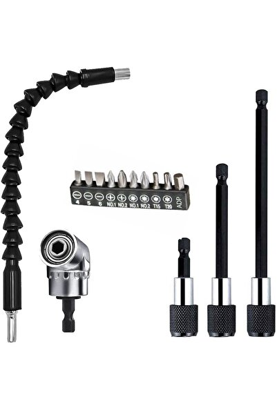 Mager 15 Parça Vidalama Uç Seti Köşe Ve Kör Nokta Vidalama Adaptörü Hızlı Bits Adaptör Esnek Hortumu