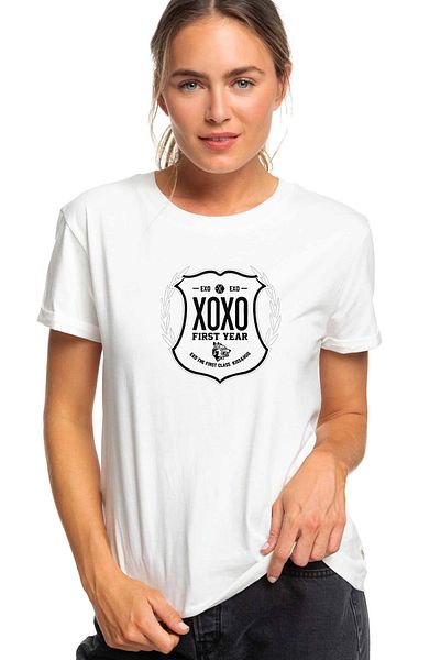 QIVI Tricou alb cu imprimeu Kpop Exo First Year Xoxo K pentru femei