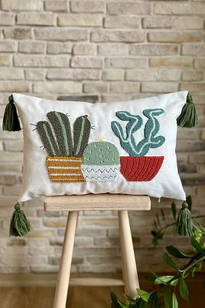 SWITA Husă de pernă cu model decorativ de cactus brodat