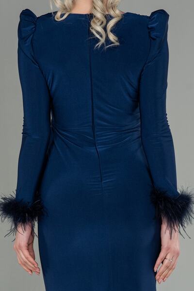 Abiyefon Темно-синя вечірня сукня Otris з довгим рукавом і розрізами Abu2804