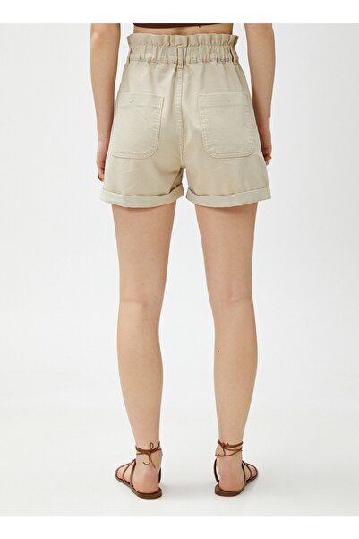 Koton Kravata Waist Standard Beige Dámské šortky 3sal40004mw