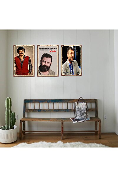 TAKIFİX Müslüm Gürses Ahmet Kaya Azer Bülbül Seti 3 Adet 20x30 Cm Retro Ahşap...