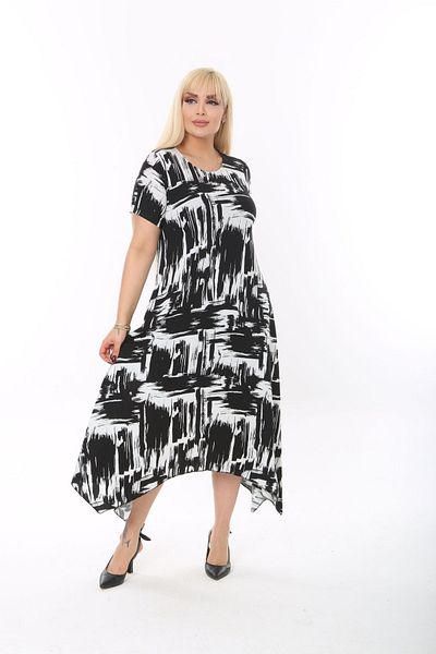 mezura tekstil Rochie asimetrică din bumbac pieptănat din viscoză, cu mâneci scurte, cu croiala relaxată