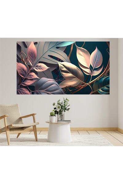 HDART Modern Renkli Gold Altın Tropikal Yaprak Duvar Kanvas Tablo Tablosu Tab...