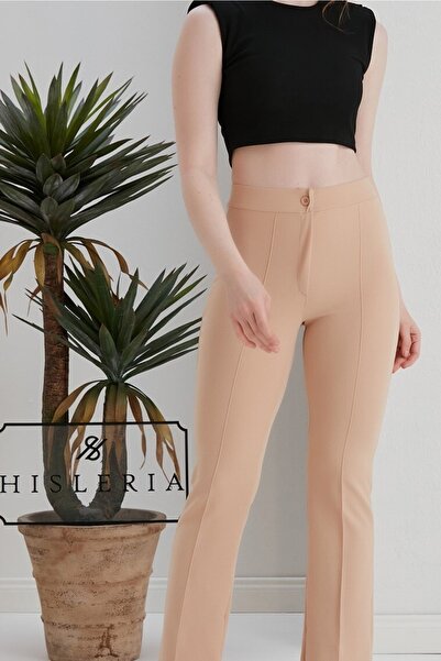 Hisleria High Waist Lycra Body-hugging Rib Stitched Trousers - Beige