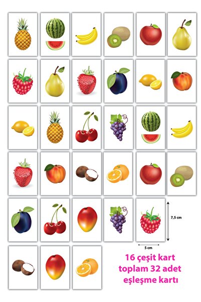 cabuk baskı Zeka Kartları Eşleştirme Oyunu Hafıza Kartı , Meyve Oyun Kartı, M...