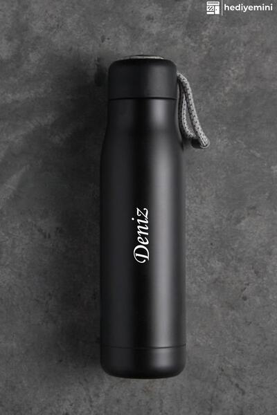 megame Kişiye Özel 600 ml Siyah Termos, 8-10 Saat Sıcak, 20-25 Saat Soğuk, Ka...