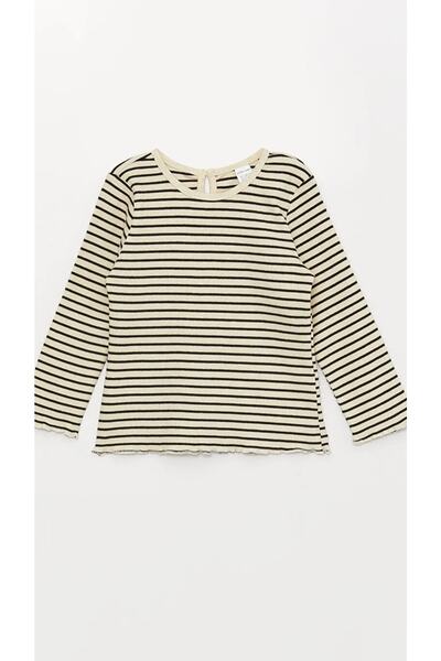 LC Waikiki Bisiklet Yaka Uzun Kollu Çizgili Kız Bebek Tişört