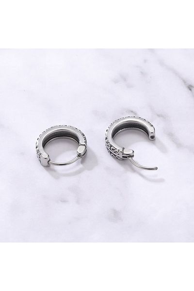 Viking Tribal Patterned Hoop Snap 316l Men's Steel Earrings