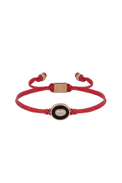 Juju Black Enameled Red String Ellipse Bracelet with Stones on the Middle