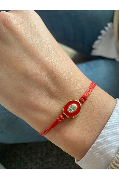 Juju Red Enameled Red String Ellipse Bracelet with Stones in the Middle