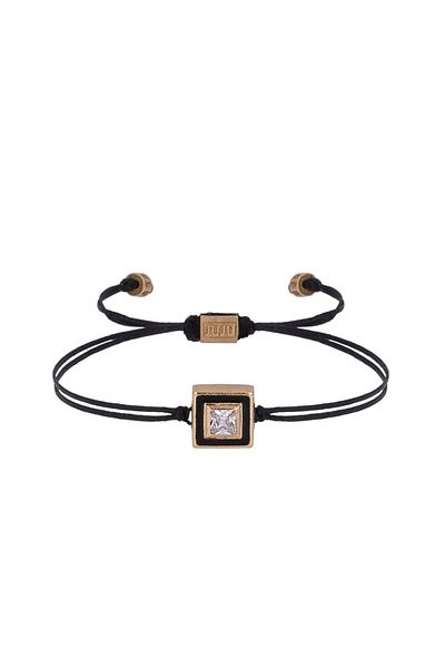 Juju Black Enamel Black String Square Bracelet with Stones on the Middle