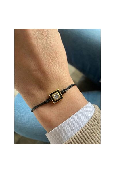 Juju Black Enamel Black String Square Bracelet with Stones on the Middle