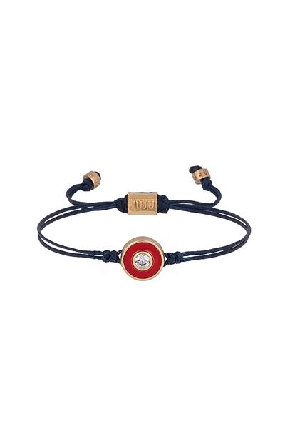 Juju Round Bracelet with Stones in the Middle and Red Enamel Black String