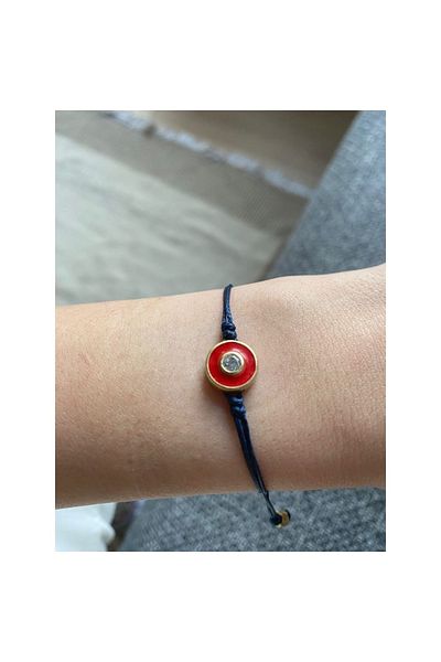Juju Round Bracelet with Stones in the Middle and Red Enamel Black String