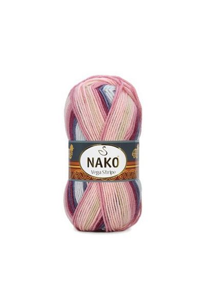 NAKO Vega Stripe 82415 5 τεμαχίων Premium ακρυλικό πλεκτό νήμα ροζ κρέμα