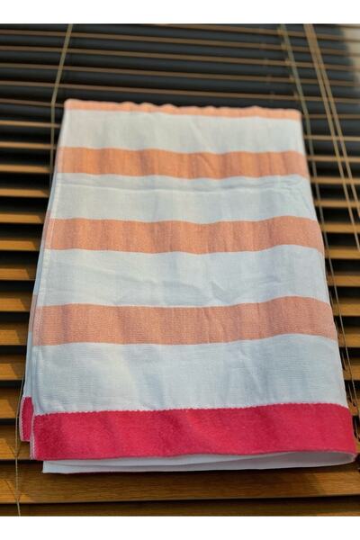 MORDRY Βαμβακερή ριγέ πετσέτα παραλίας 75x150 Λευκό-πορτοκαλί