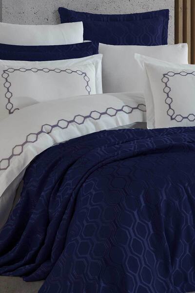 Elart Set cuvertură de pat din bumbac Chenille 9 piese Andrea Bleumarin