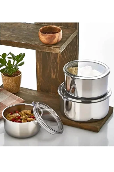 Tiesa Home 3-Piece Mica Lid Vacuum Steel Storage Container 18cm-16cm-14cm