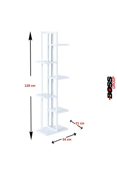Boss Group Çiçeklik 6 Bölmeli Raf Metal Çerçeveli Sağlam Beyaz
